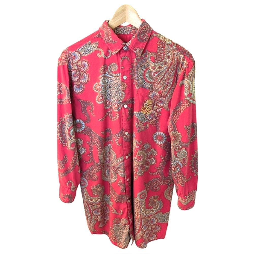 Lauren Ralph Lauren Paisley Sleep Shirt Button Front Red Small